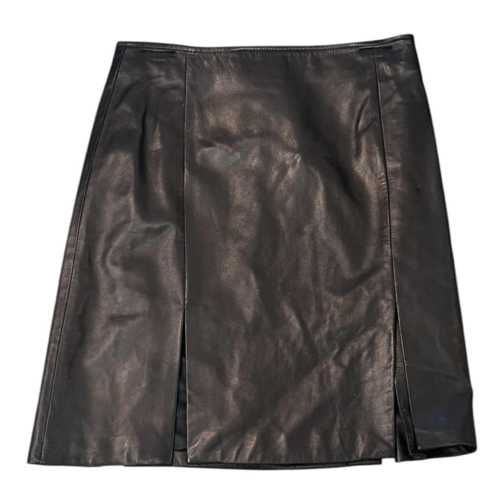 MICHAEL HOBAN Vintage Black Leather Mini Skirt Size 10‎ 8 Slits Sexy Date Party